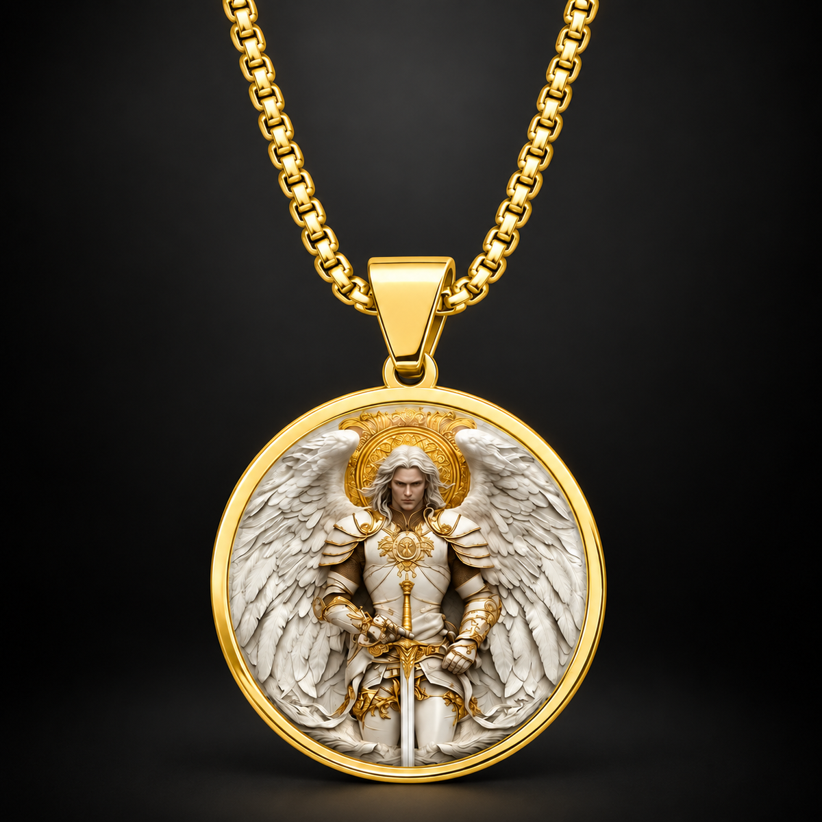 ⚔️🛡️Angel Warrior Pendant Necklace for Men — Faith, Strength & Protection