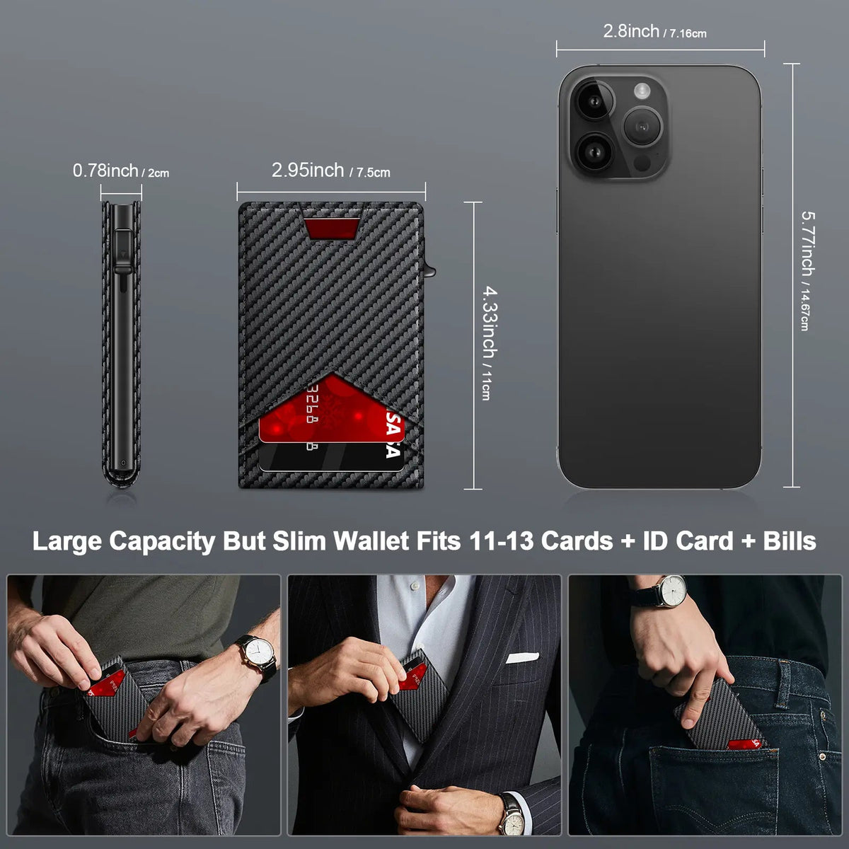 🛡️💳Men's RFID Minimalist Bifold Wallet – 1   ID Window, Pop-Up Card Holder,   Money Clip