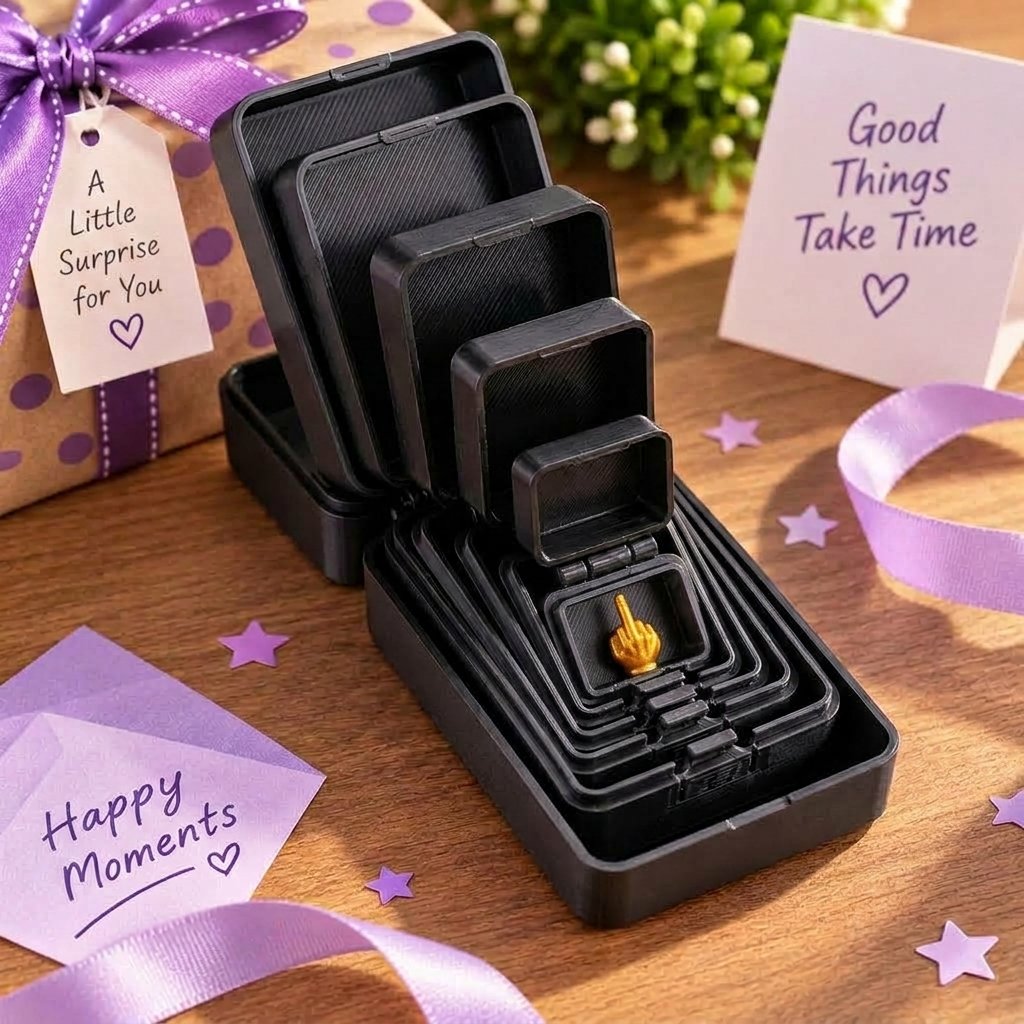 🎁 6-Layer Nesting Prank Gift Box | Pick Your Surprise: Middle Finger, Spider or Number 67