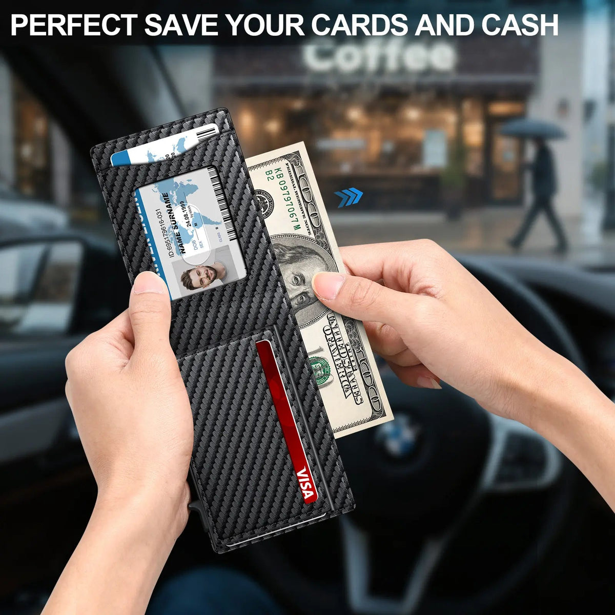 🛡️💳Men's RFID Minimalist Bifold Wallet – 1   ID Window, Pop-Up Card Holder,   Money Clip