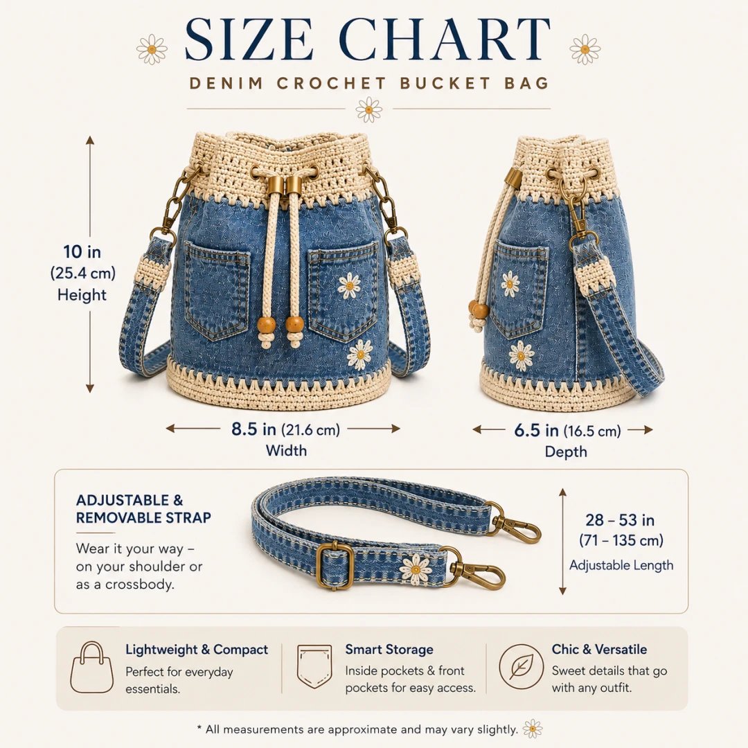 🔥Hot Sale! 50% Off!✨👜Handmade Crochet Denim Bucket Bag