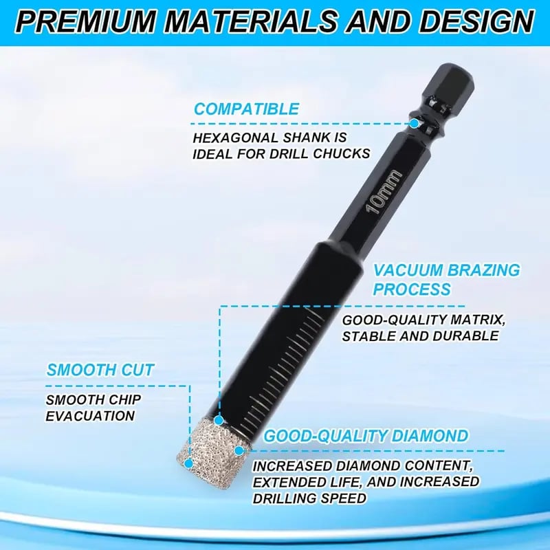 🔥🛠️49% OFF | 6Pcs Dry Diamond Drill Bit Set 🛠 Hex Shank Brazed Hole Saw for Tile, Glass & Granite