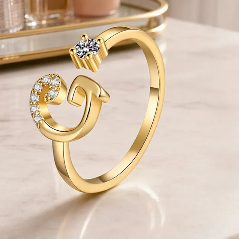 ⏰Limited-time💍Adjustable Sparkle Initial Ring for Women