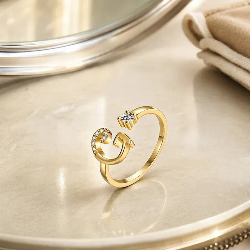 ⏰Limited-time💍Adjustable Sparkle Initial Ring for Women