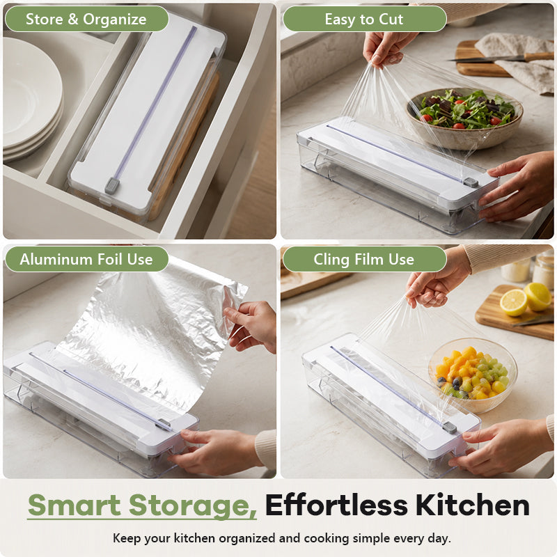 Storage box for aluminum foil, paper and plastic foil in the kitchen