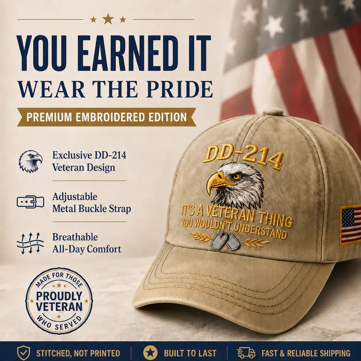 100% Handmade DD-214 Veteran Honor Embroidered Cap - Buy 2 Get Extra 10% Off