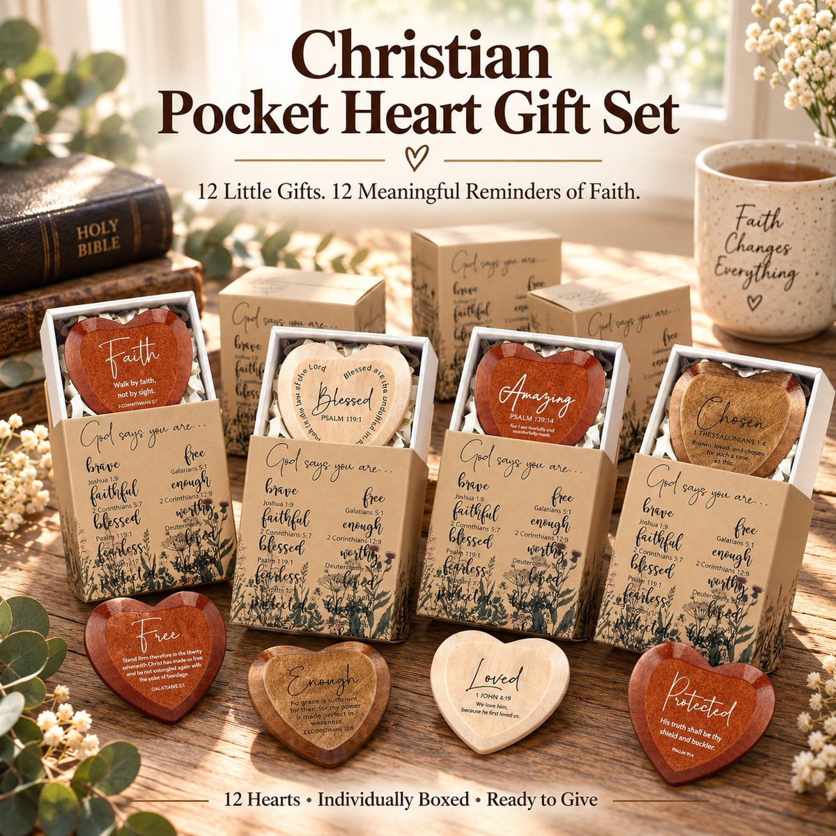 ✝️🎁Christian gift set with heart-shaped pocket cards (pack of 12)