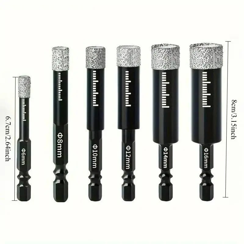 🔥🛠️49% OFF | 6Pcs Dry Diamond Drill Bit Set 🛠 Hex Shank Brazed Hole Saw for Tile, Glass & Granite