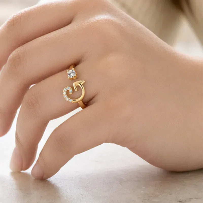 ⏰Limited-time💍Adjustable Sparkle Initial Ring for Women