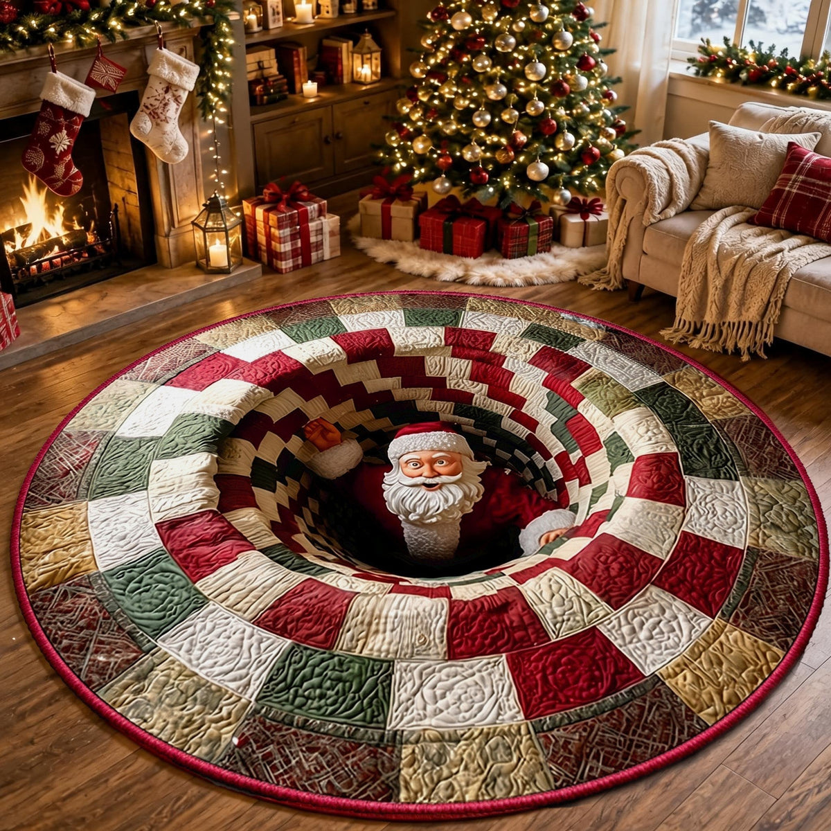 🎄3D Christmas Gnome Optical Illusion Round Rug | Fun Festive Home Decor Must‐Have⭐🏠🎁