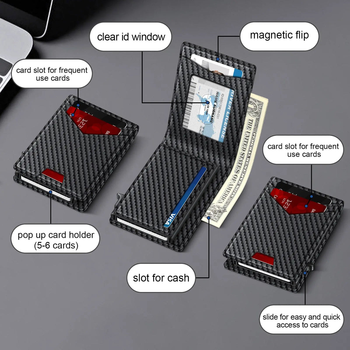 🛡️💳Men's RFID Minimalist Bifold Wallet – 1   ID Window, Pop-Up Card Holder,   Money Clip
