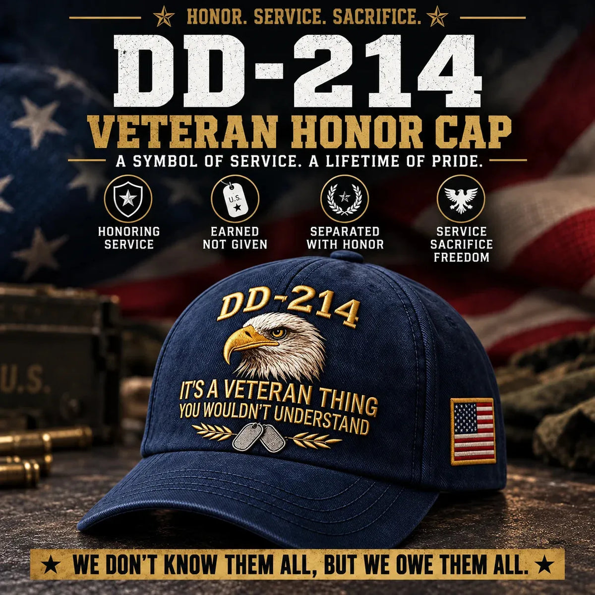 100% Handmade DD-214 Veteran Honor Embroidered Cap - Buy 2 Get Extra 10% Off