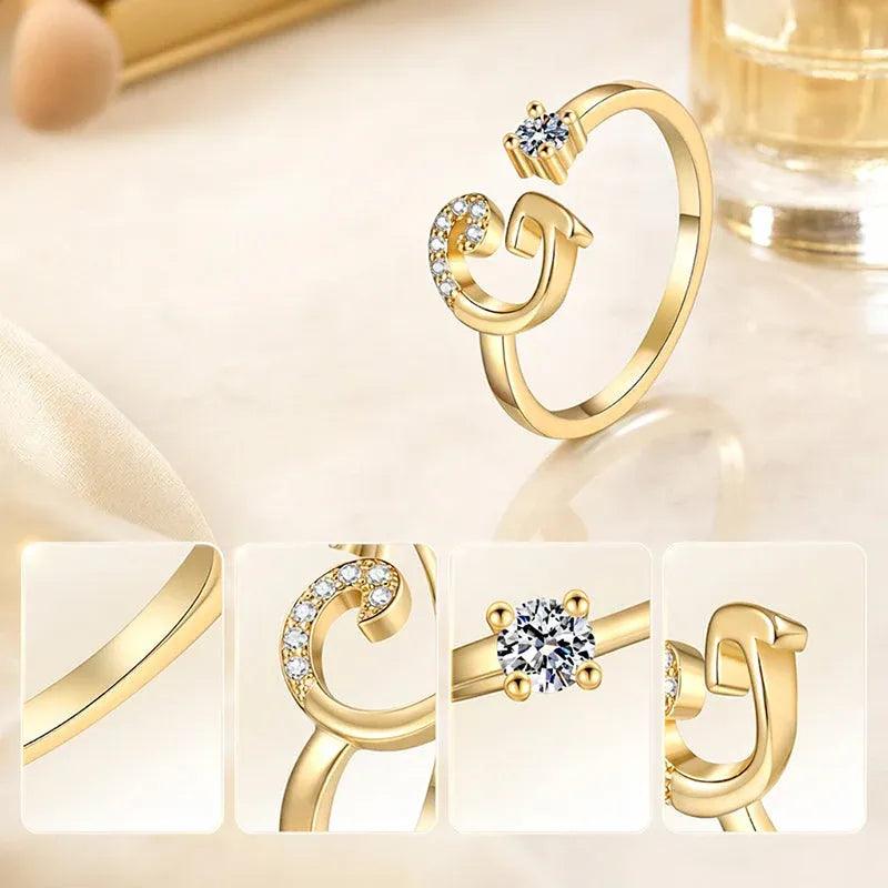 ⏰Limited-time💍Adjustable Sparkle Initial Ring for Women