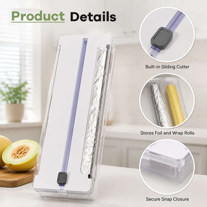 Storage box for aluminum foil, paper and plastic foil in the kitchen