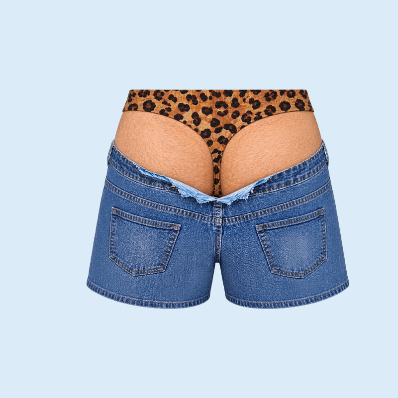 Funny leopard print swim trunks that look like denim | Original swim trunks with illusion effect