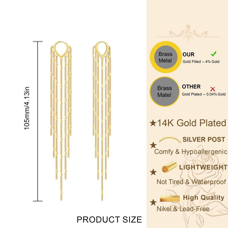 🔥Limited-time 50% discount✨Long tassel earrings, 14k gold-plated, for women
