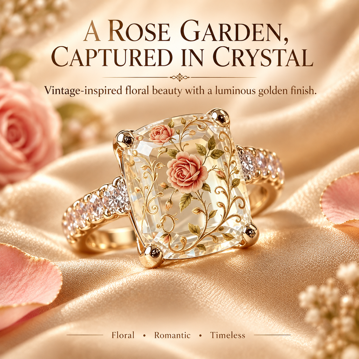 🌹💫Vintage Rose Floral Statement Ring-Gold-Tone Band💍