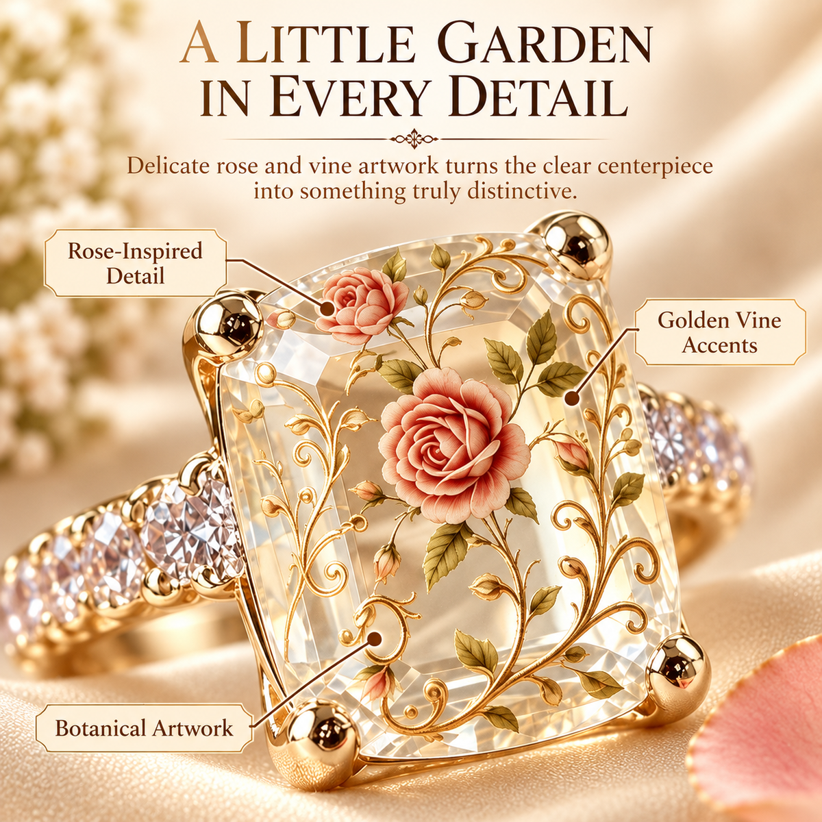 🌹💫Vintage Rose Floral Statement Ring-Gold-Tone Band💍
