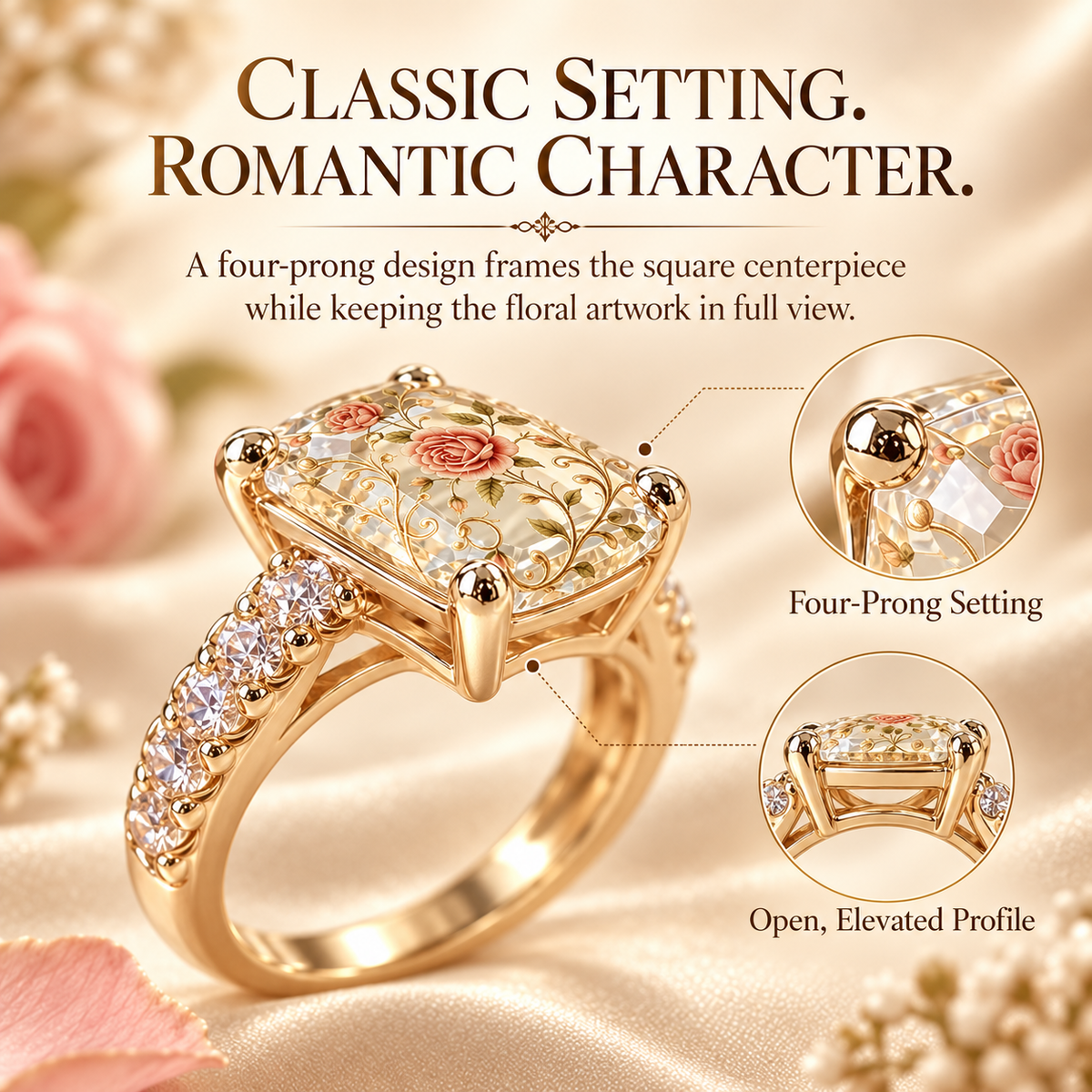 🌹💫Vintage Rose Floral Statement Ring-Gold-Tone Band💍