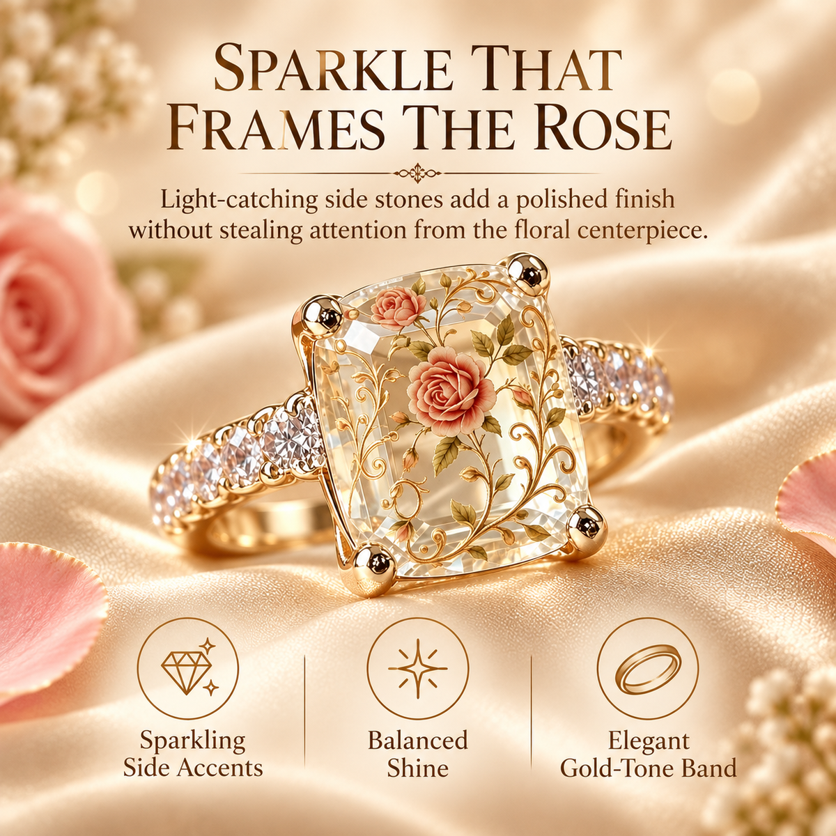 🌹💫Vintage Rose Floral Statement Ring-Gold-Tone Band💍