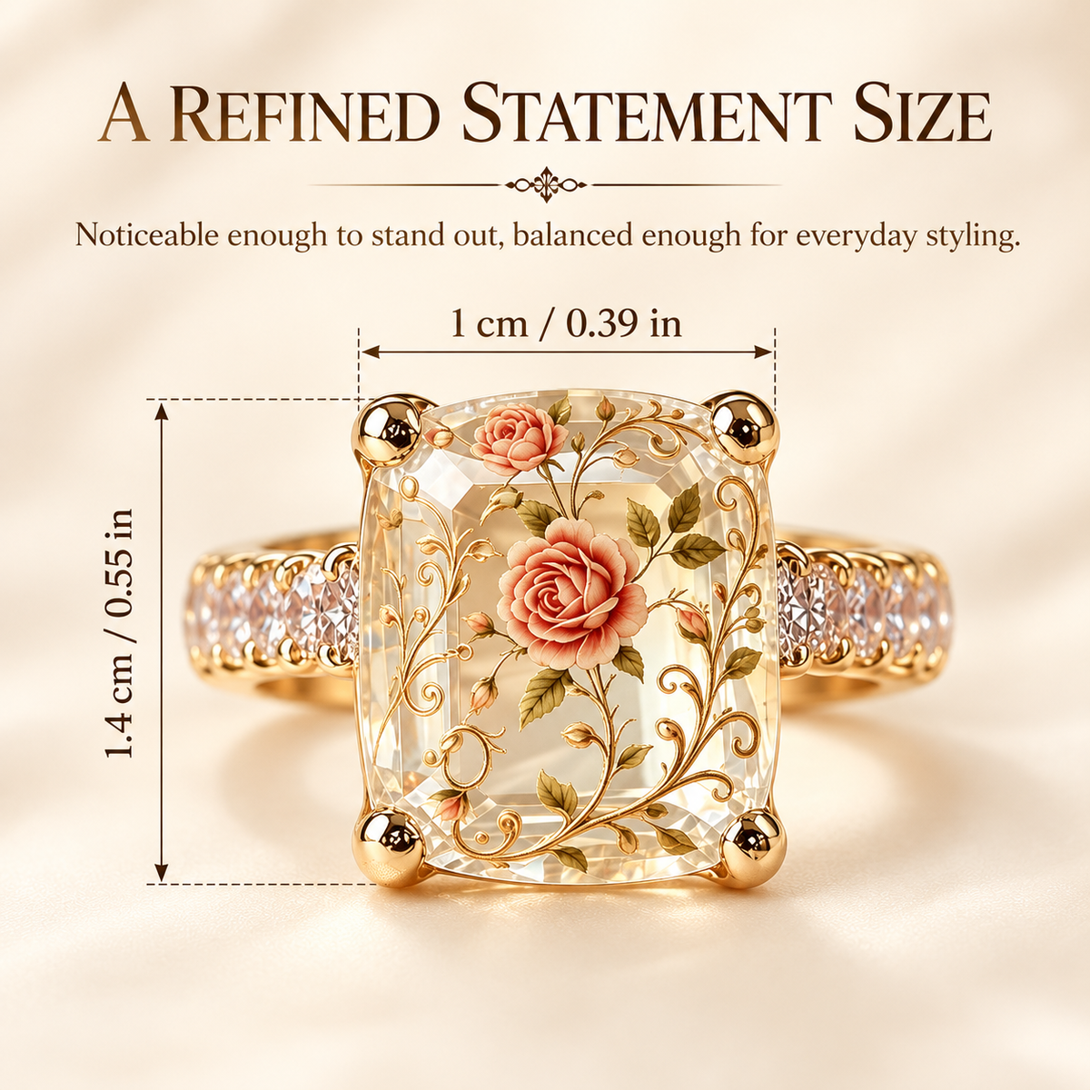 🌹💫Vintage Rose Floral Statement Ring-Gold-Tone Band💍