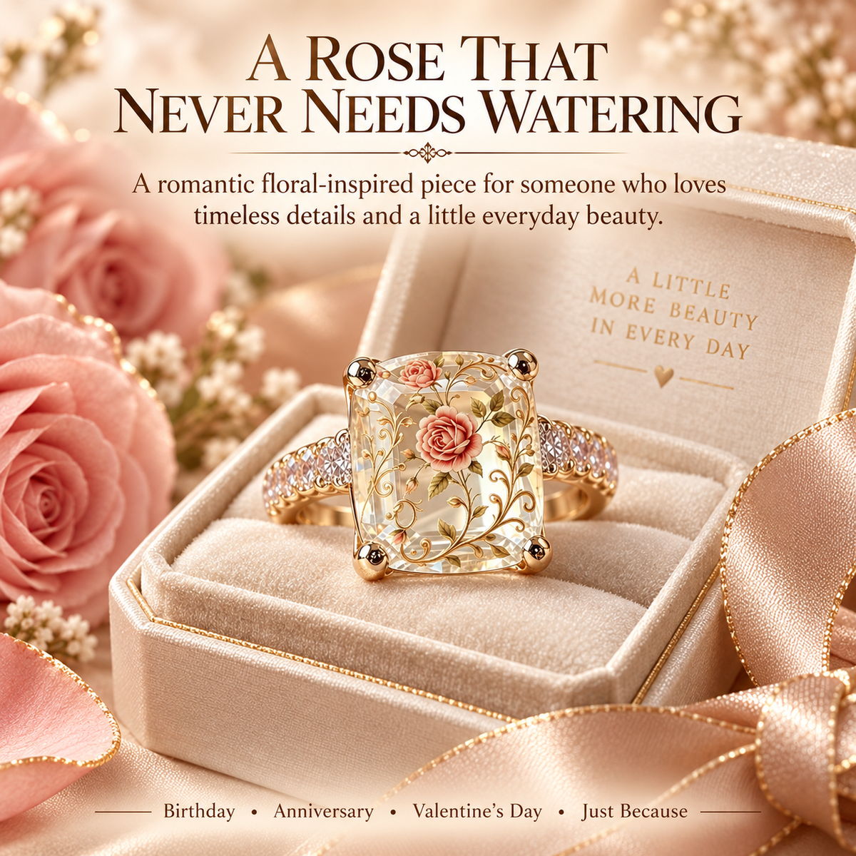 🌹💫Vintage Rose Floral Statement Ring-Gold-Tone Band💍