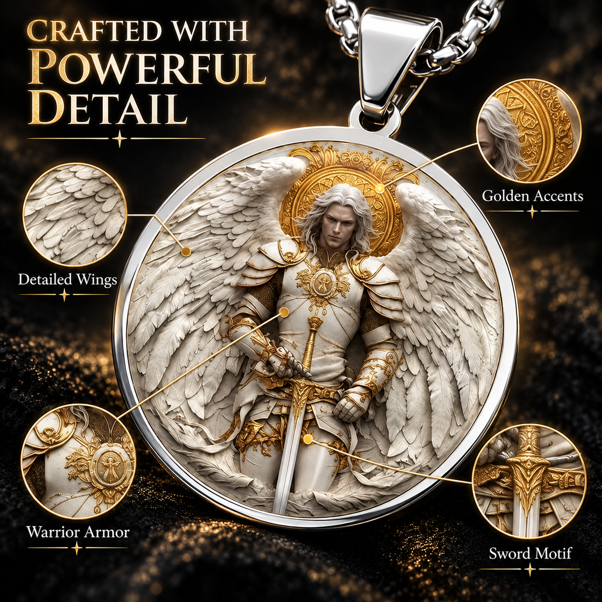 ⚔️🛡️Angel Warrior Pendant Necklace for Men — Faith, Strength & Protection
