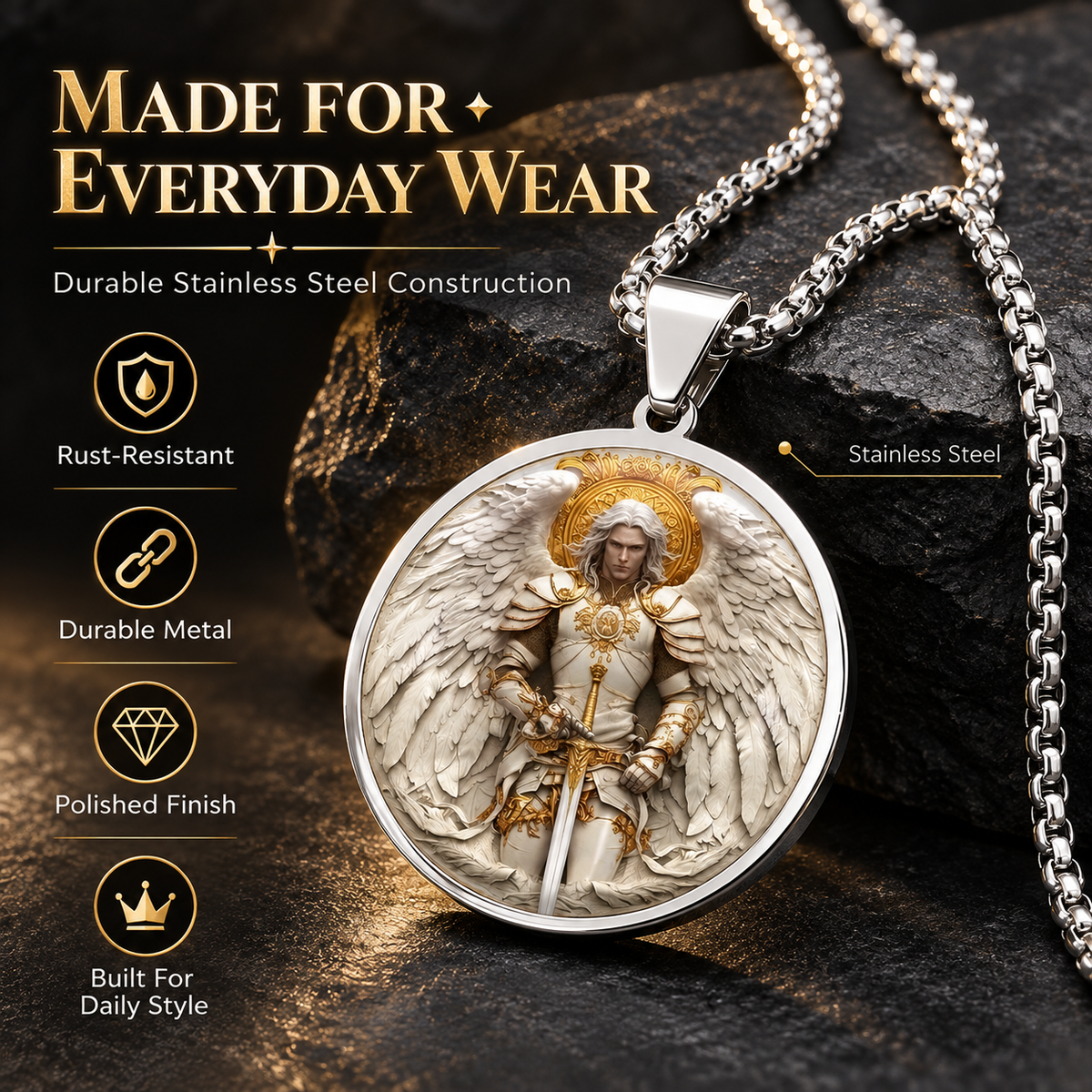 ⚔️🛡️Angel Warrior Pendant Necklace for Men — Faith, Strength & Protection