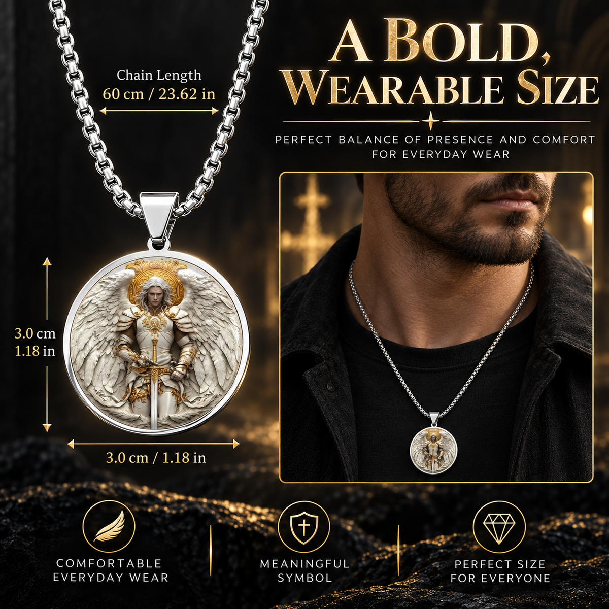 ⚔️🛡️Angel Warrior Pendant Necklace for Men — Faith, Strength & Protection