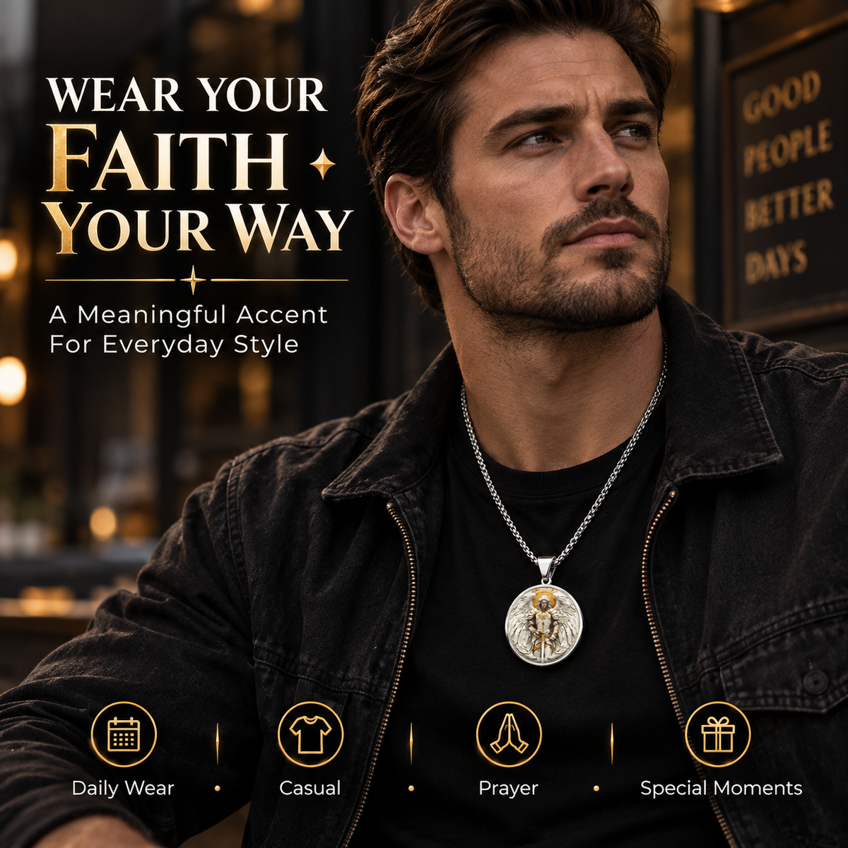 ⚔️🛡️Angel Warrior Pendant Necklace for Men — Faith, Strength & Protection