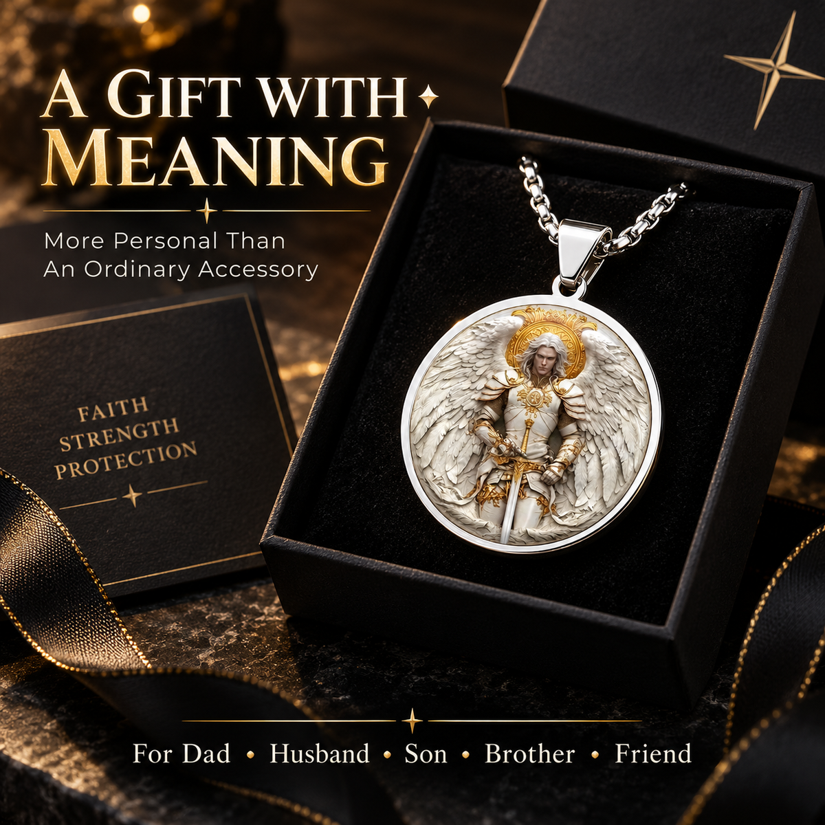 ⚔️🛡️Angel Warrior Pendant Necklace for Men — Faith, Strength & Protection