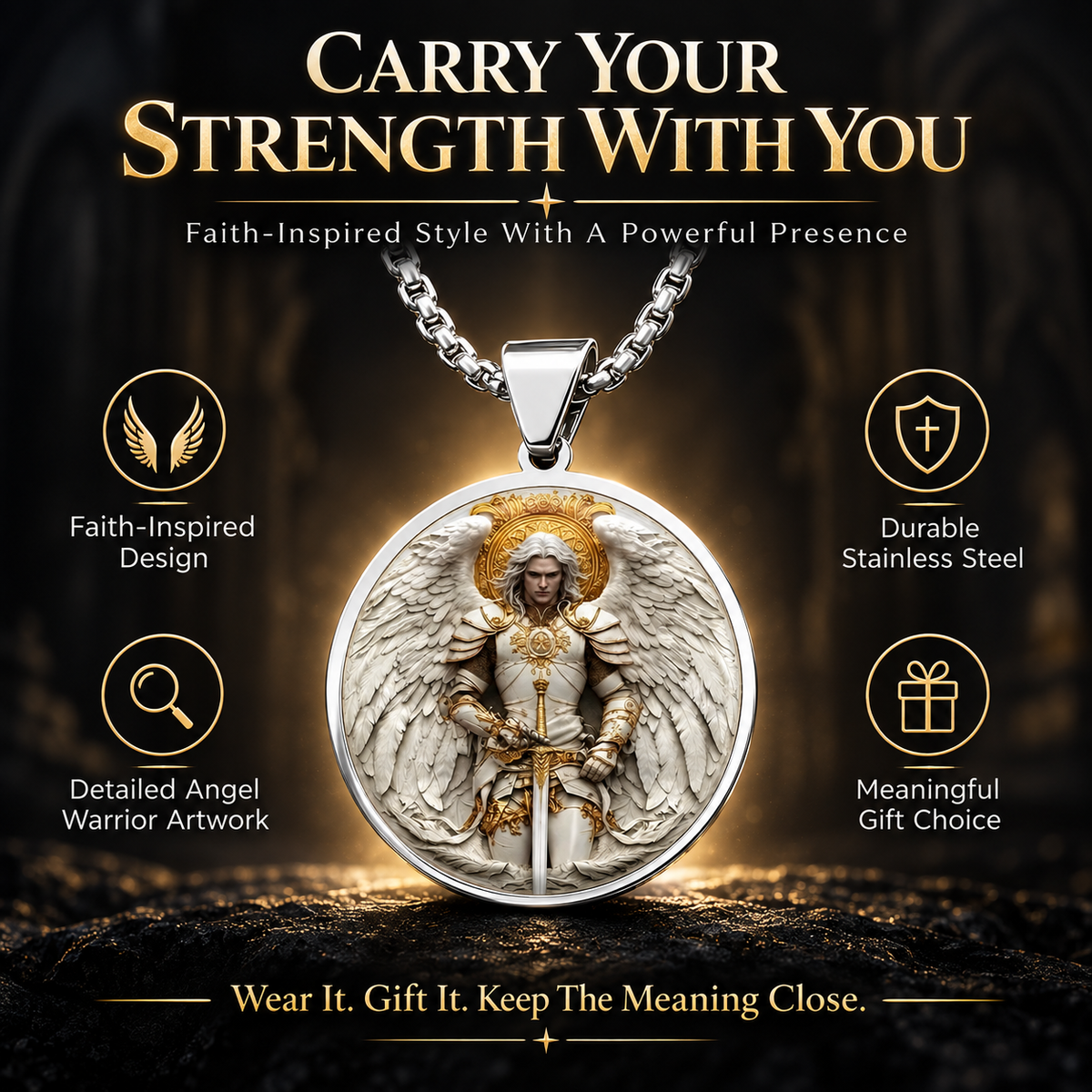 ⚔️🛡️Angel Warrior Pendant Necklace for Men — Faith, Strength & Protection