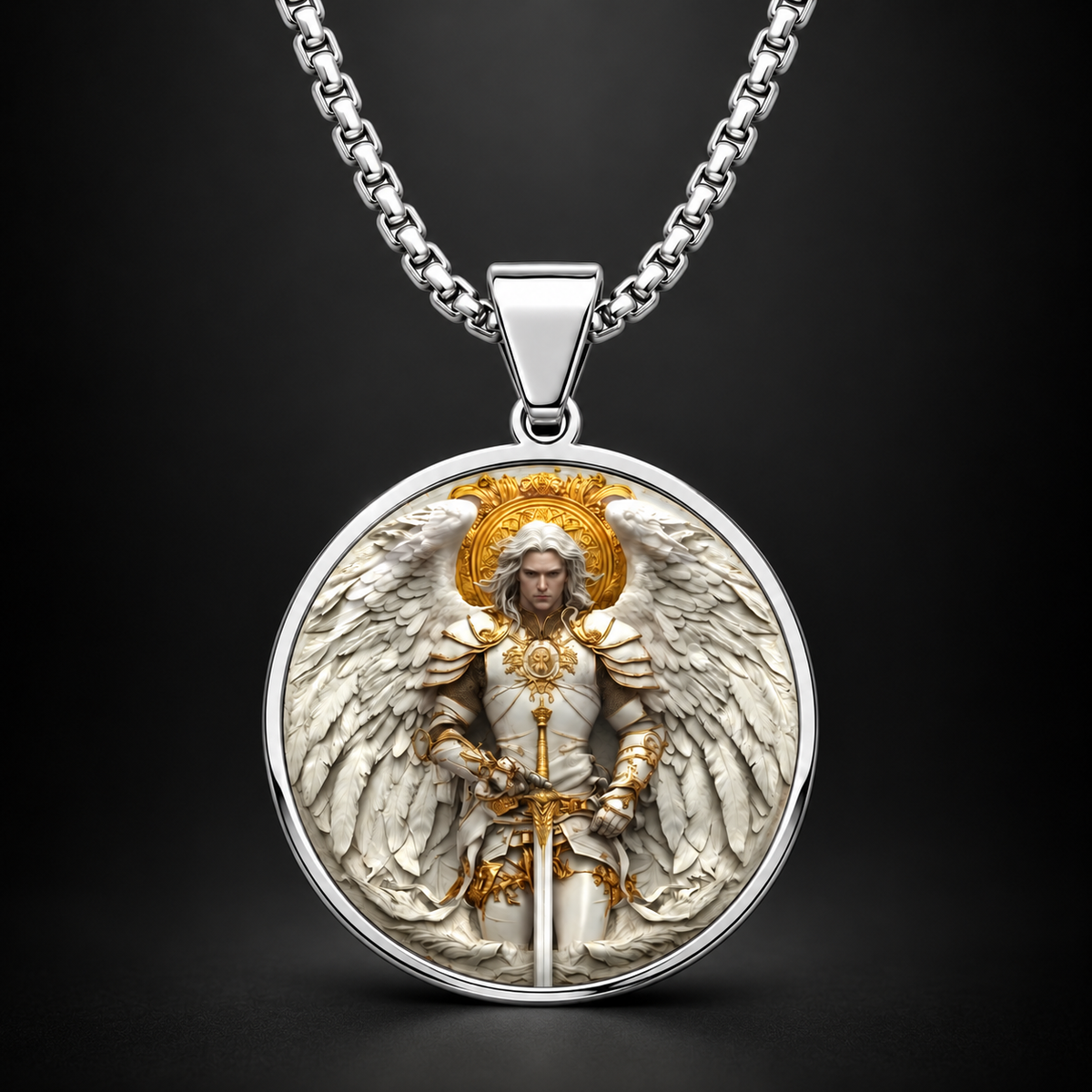 ⚔️🛡️Angel Warrior Pendant Necklace for Men — Faith, Strength & Protection