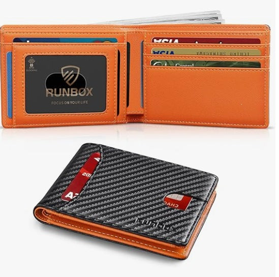 🛡️💳Men's RFID Minimalist Bifold Wallet – 1   ID Window, Pop-Up Card Holder,   Money Clip