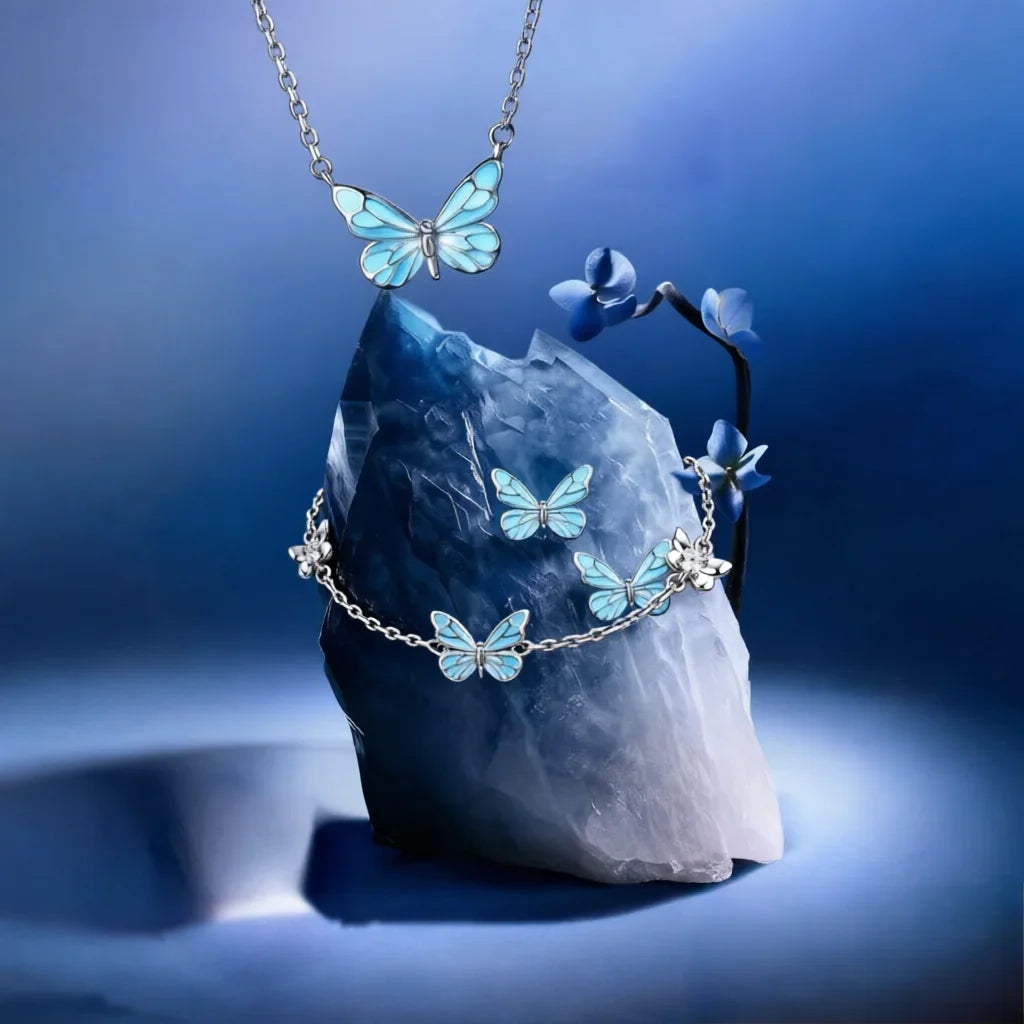 🦋💙Luminous Butterfly Charm Necklace & Bracelet Set