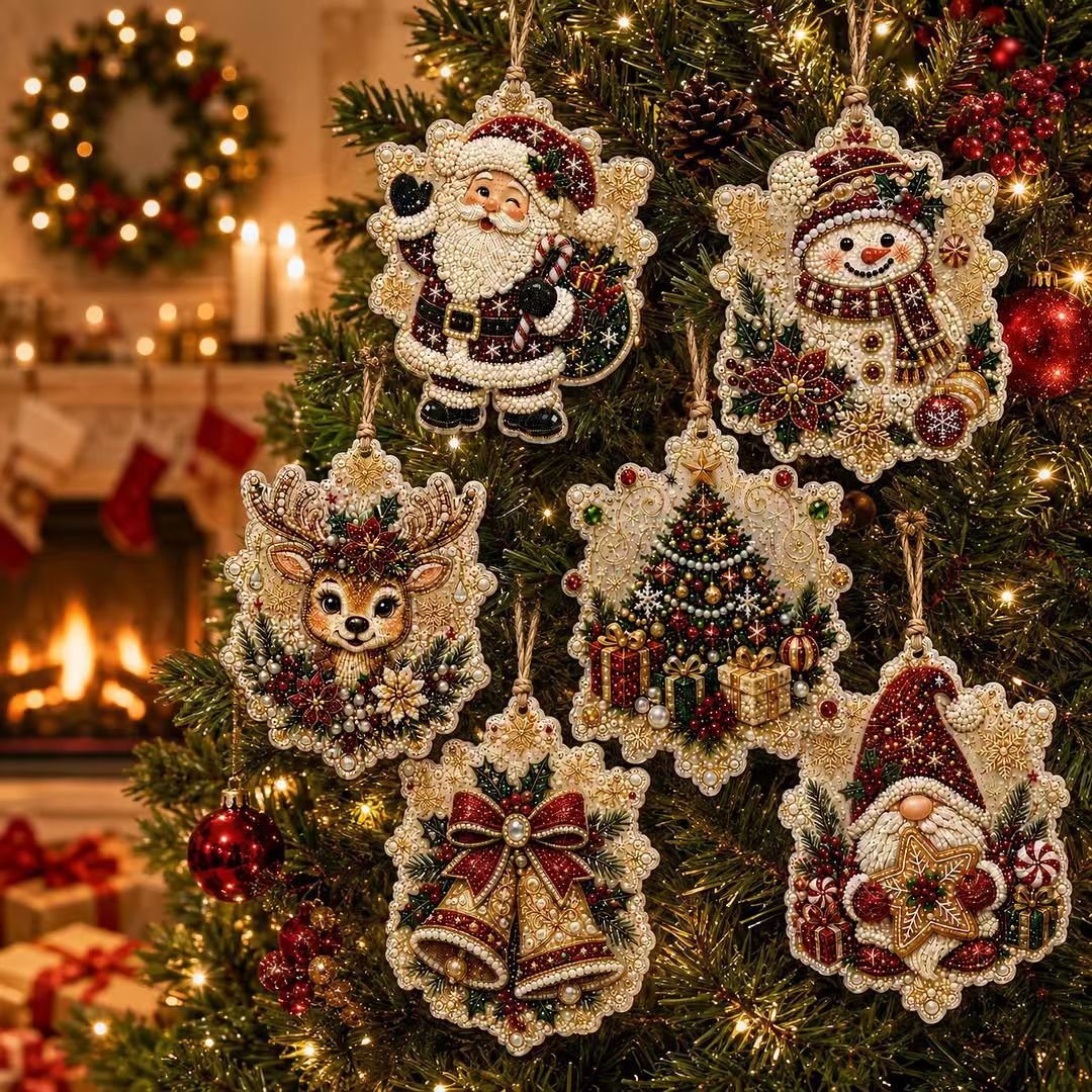 🎄🦌 6-Pack Christmas Diamond Painting Ornament Kit | Make Beautiful Hand‐Made Decorations🎁