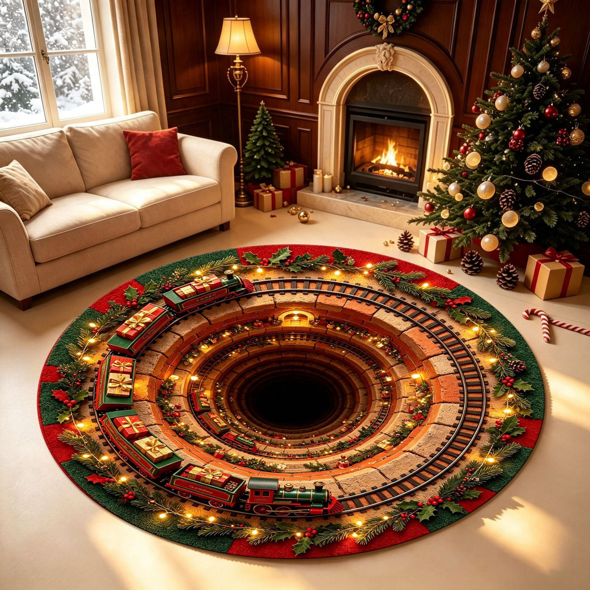 🎄3D Christmas Gnome Optical Illusion Round Rug | Fun Festive Home Decor Must‐Have⭐🏠🎁