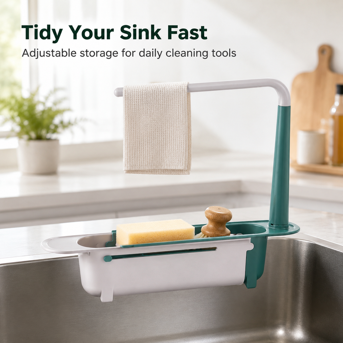 🔥✨ Adjustable Telescopic Kitchen Sink Organizer — Combines Draining, Drying, and Storage in One