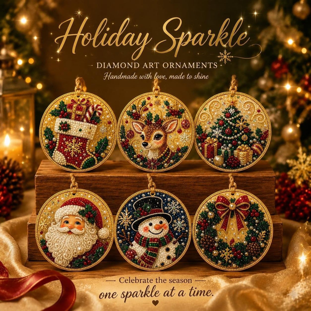 🎄🦌 6-Pack Christmas Diamond Painting Ornament Kit | Make Beautiful Hand‐Made Decorations🎁