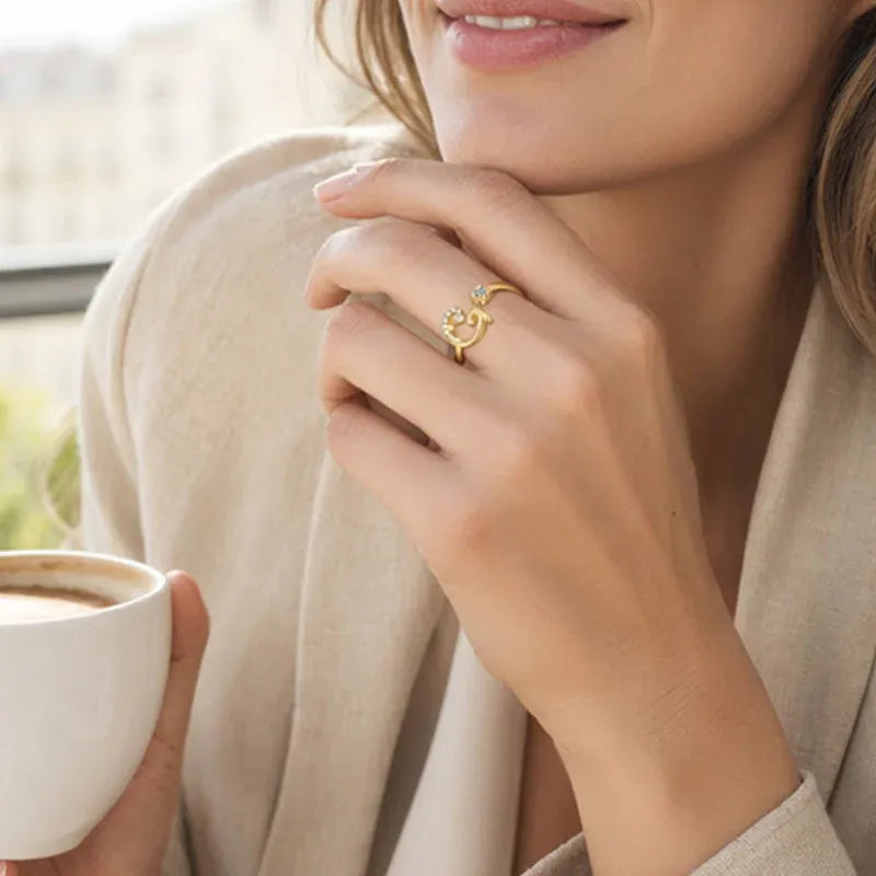 ⏰Limited-time💍Adjustable Sparkle Initial Ring for Women