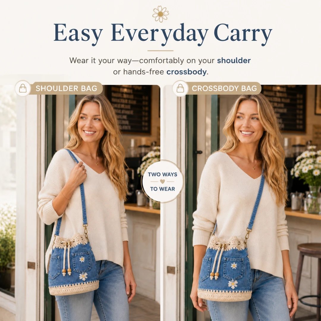 🔥Hot Sale! 50% Off!✨👜Handmade Crochet Denim Bucket Bag