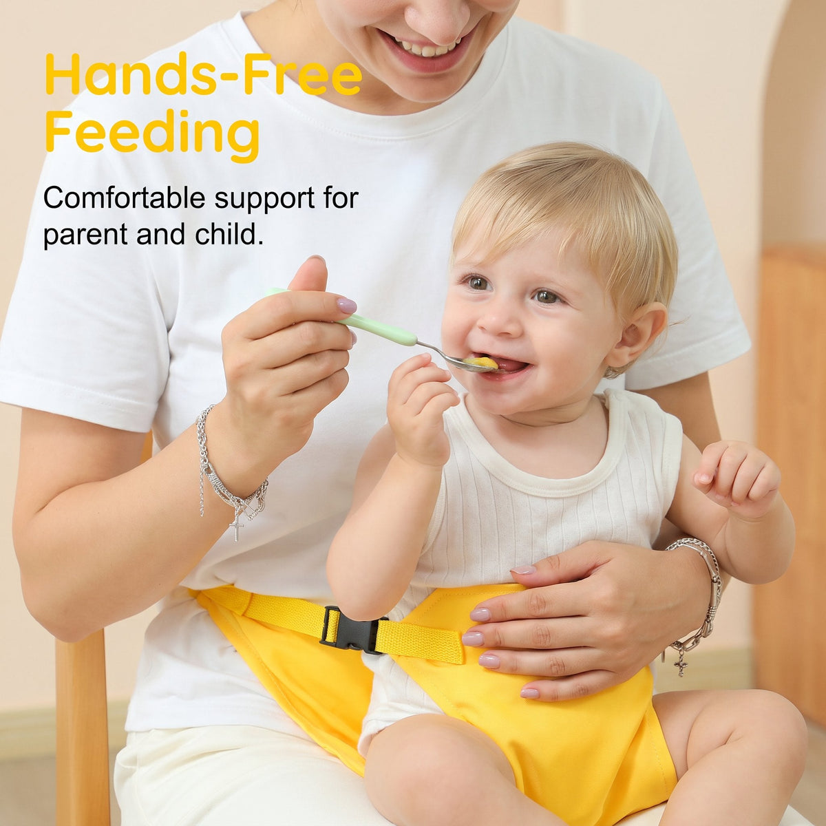 Safety belts for child seats – Portable holder for feeding straps