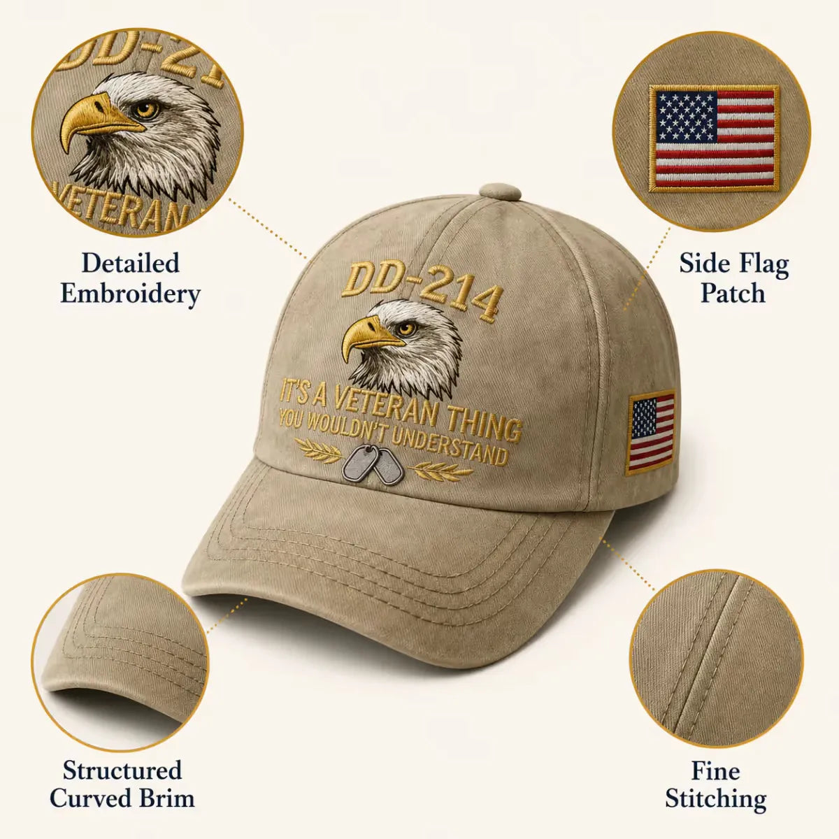 100% Handmade DD-214 Veteran Honor Embroidered Cap - Buy 2 Get Extra 10% Off