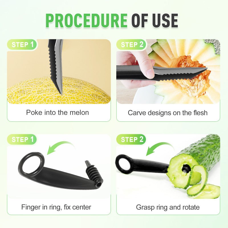 Spiral and V-Shaped Tool Duo for Fruit Decoration